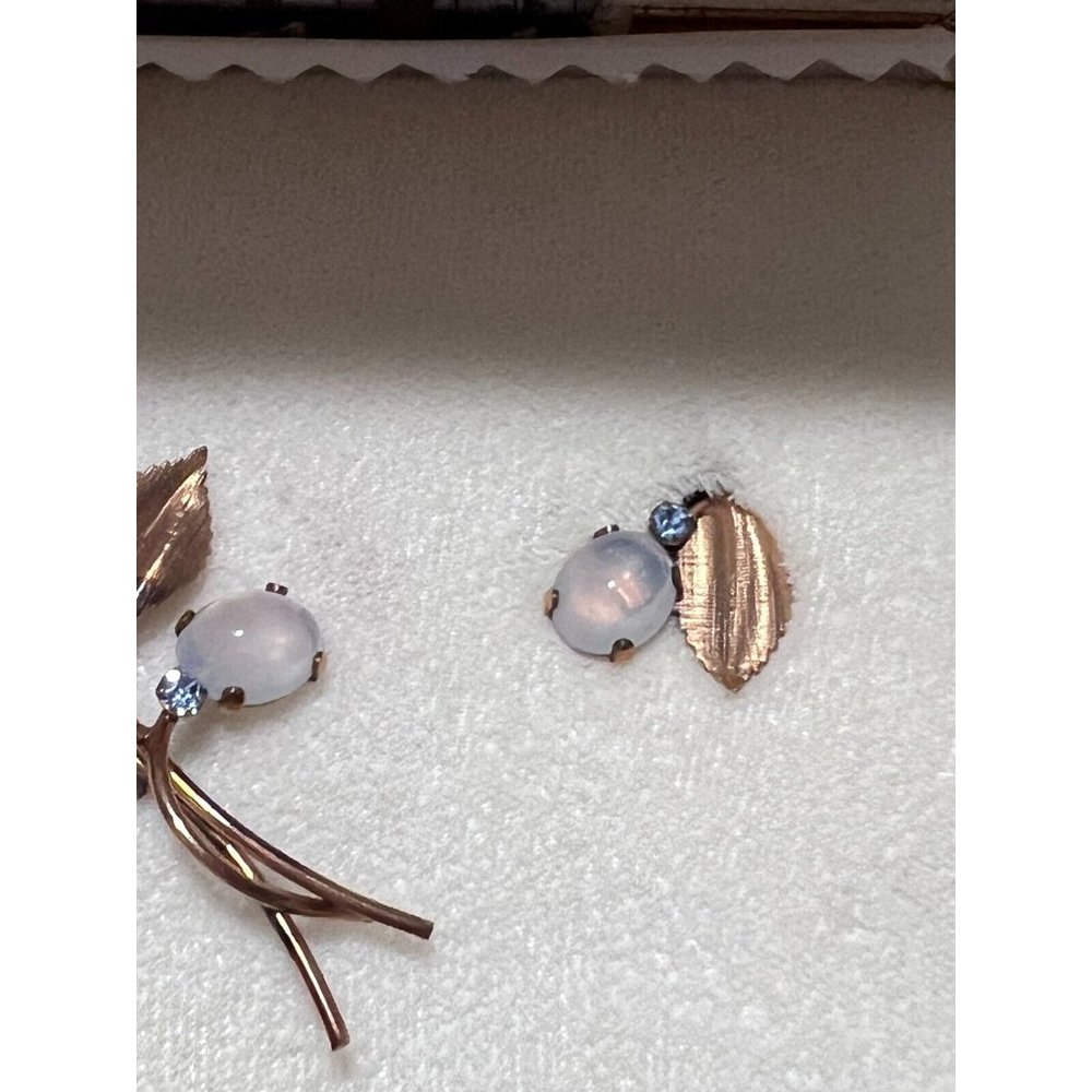 Vintage Signed VAN DELL 12k Gold Filled Brooch & Scew-Back Earring Set Blue - Picture 4 of 16